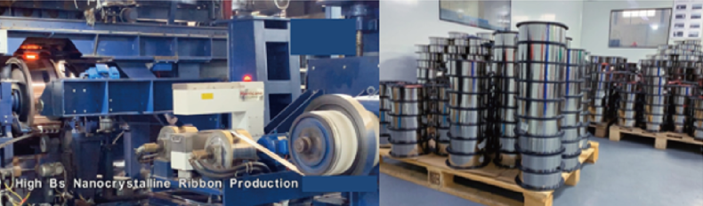 We have established continuous mass production using an automated single roll liquid quenching process